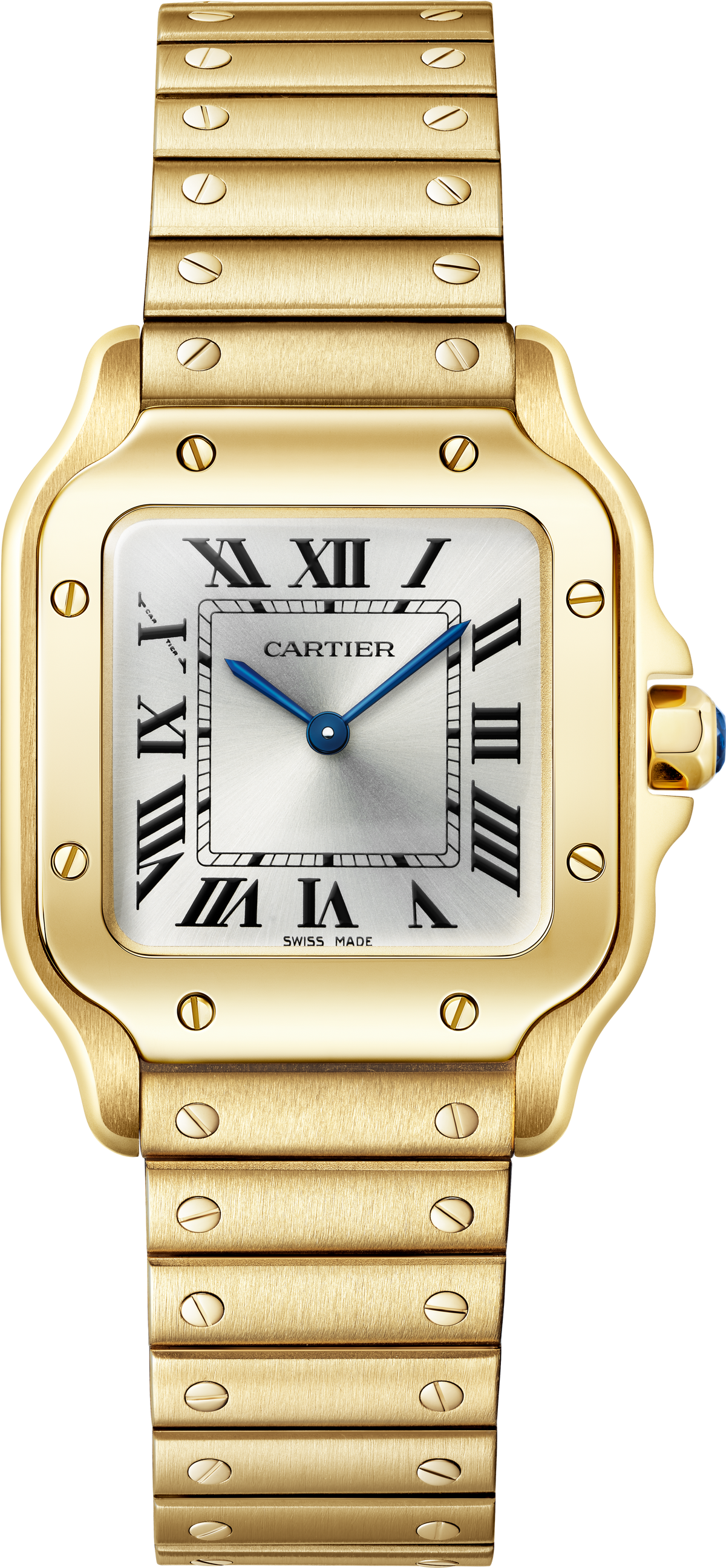 Santos De Cartier Small Model | 27mm, 18K Yellow Gold, Silver Dial