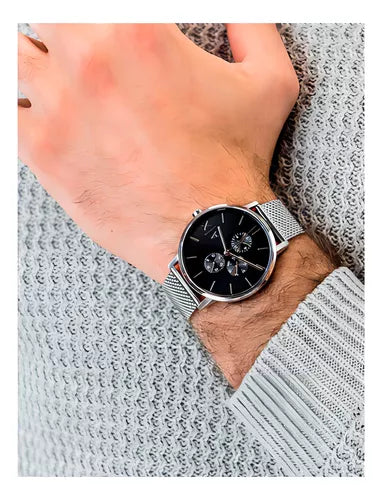 Armani Exchange Cayde AX2714 Men's Chronograph – Black Dial with Silver Mesh Stainless Steel Strap